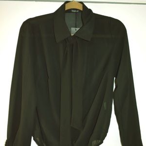 Brand NewWoven Shirt with neck tie in Black & Blue